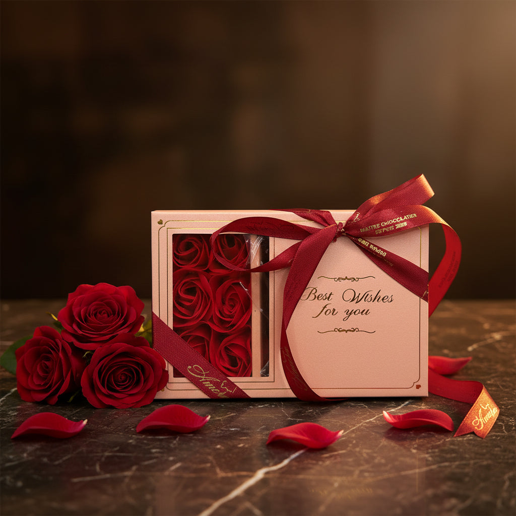 Coffret AMERA Saint Valentin - Chocolats artisanaux et roses